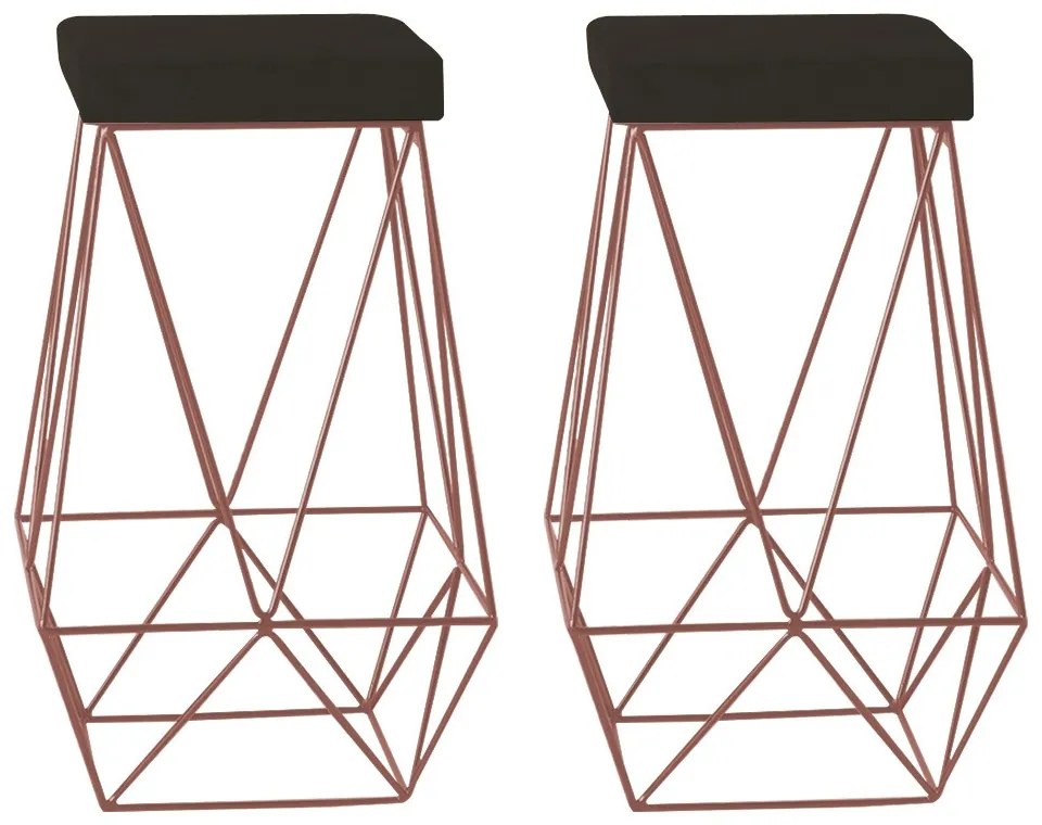 Kit 2 Banqueta Decorativa Kathy Base Bronze Suede Marrom G41 - Gran Belo