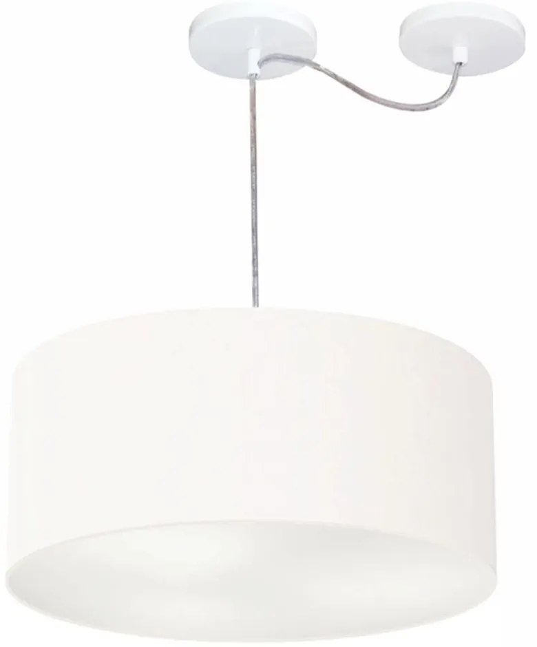 Lustre Pendente Cilíndrico Com Desvio De Centro Md-4151 Cúpula em Tecido 50x25cm Branco - Bivolt