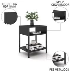 Mesa de Cabeceira Estilo Industrial Plaza L03 Preto - Mpozenato