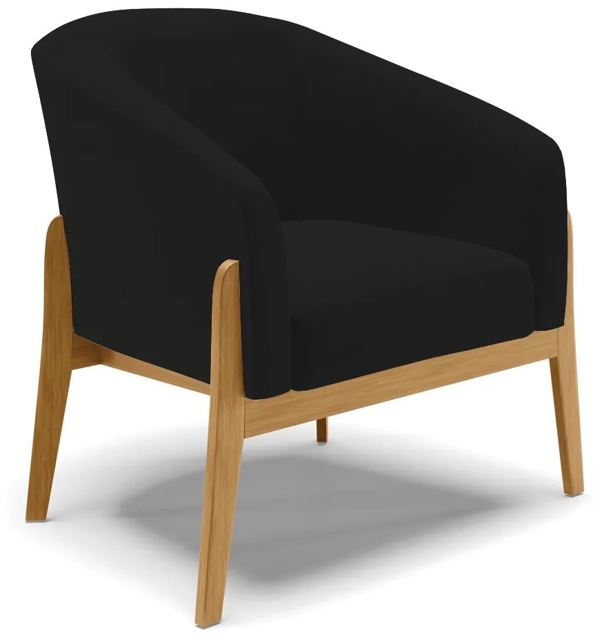 Poltrona com Puff Base de Madeira Stella Linho D03 - D'Rossi - A79 Preto