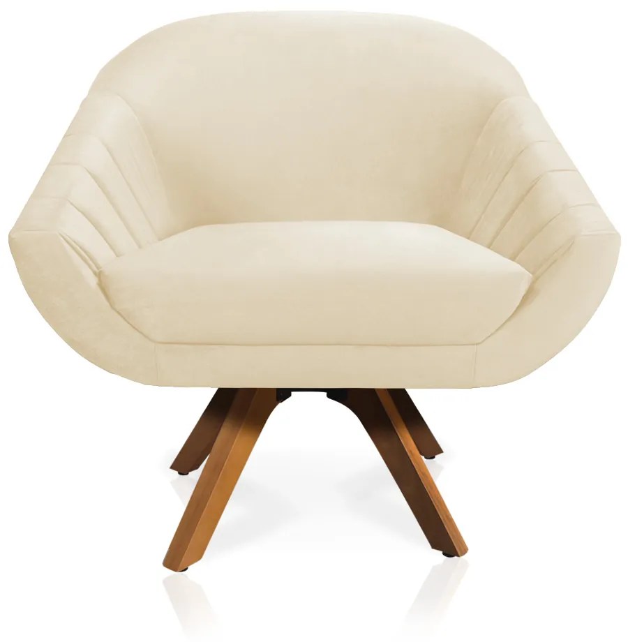 Kit 02 Poltronas Giratória Giovana Veludo Bege Base Madeira MM30 - DRossi