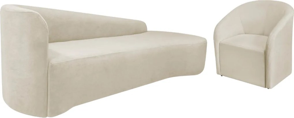 Kit Sofá Curvo França 180cm LD. e Poltrona Luiza Max Conforto, Elegância e Design Moderno Bouclé