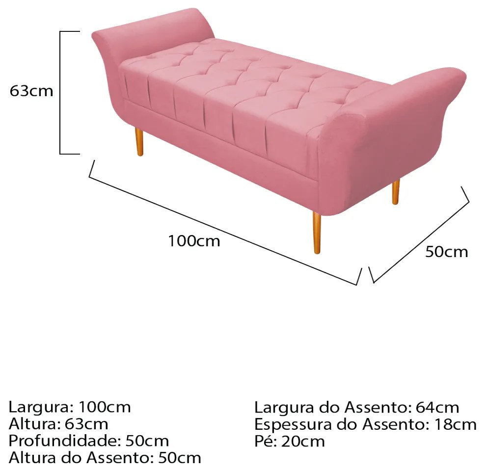 Recamier Estofado Ari 100 cm Solteiro Suede Rosa Bebê - ADJ Decor