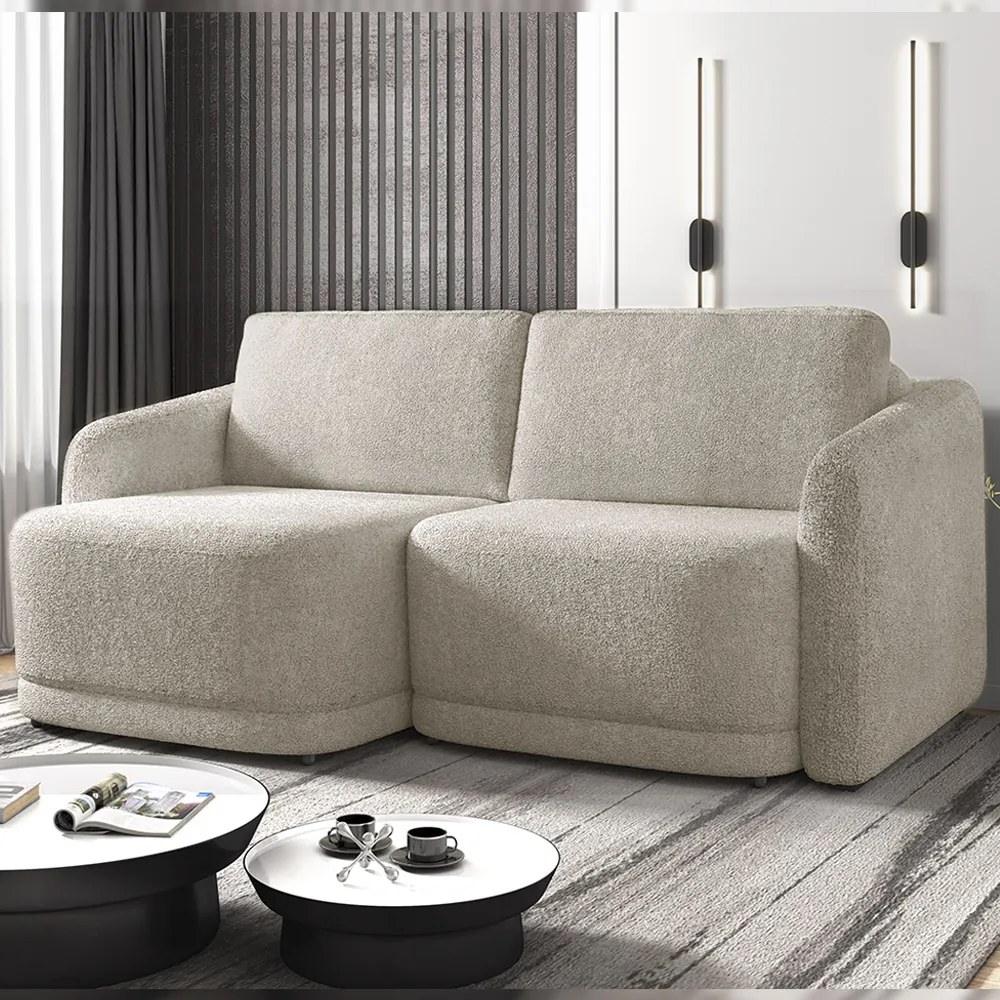 Sofá Cama Modulado Retrátil e Reclinável Decorativo Varsóvia 176cm Bouclê Bege G33 - Gran Belo