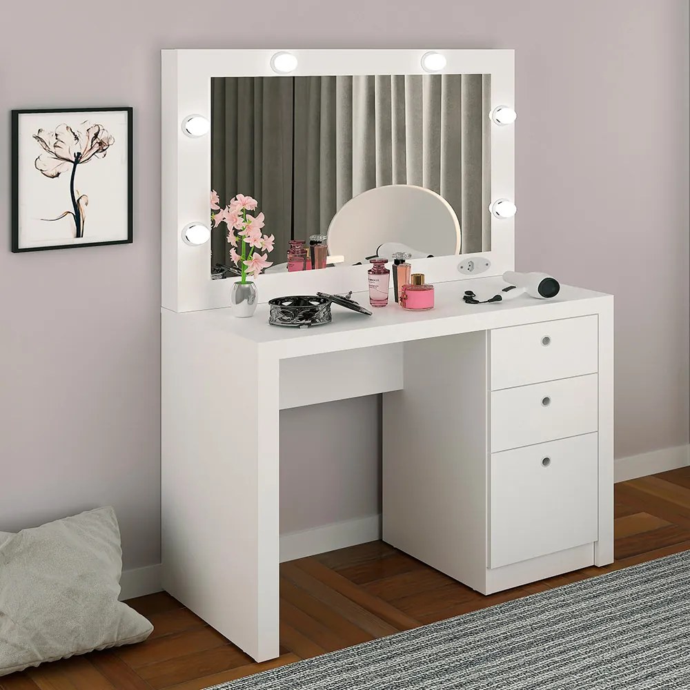 Penteadeira para Quarto Decorativa PE2010 MPD Branco G69 - Gran Belo
