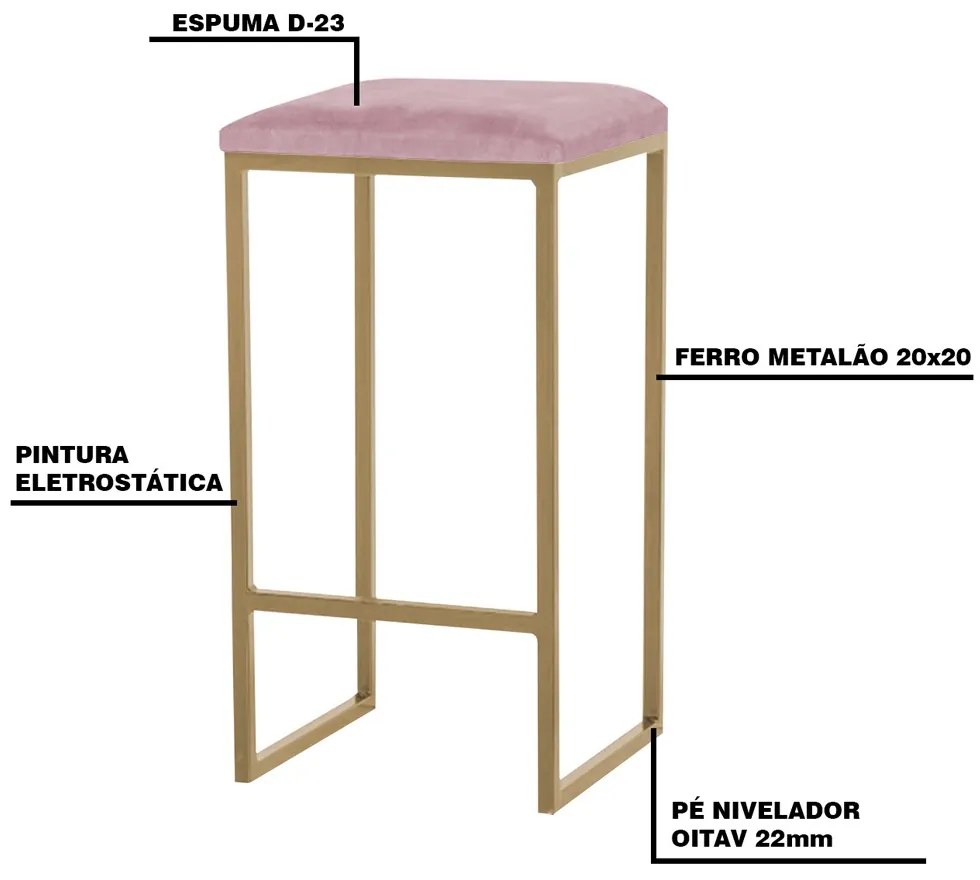 Kit 2 Banqueta Decorativa Billie Base Gold Veludo Rosê G41 - Gran Belo