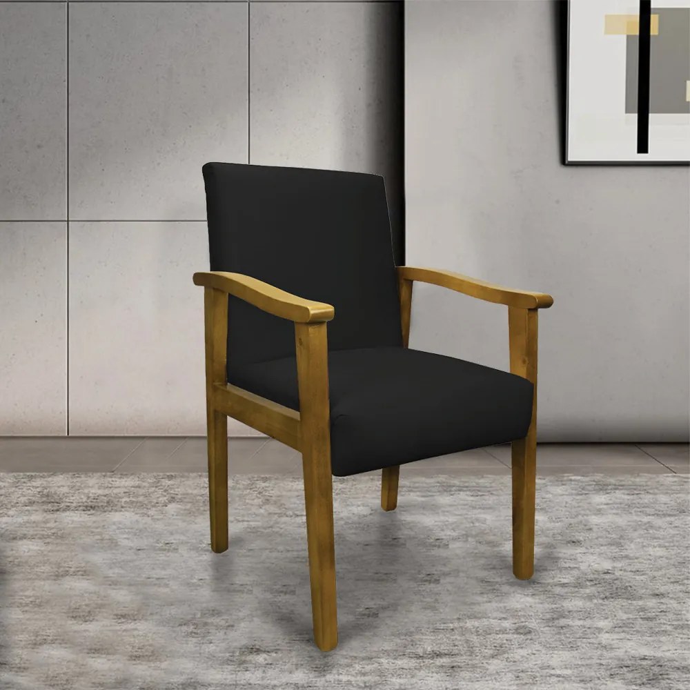 Poltrona Eloisa Veludo Preto Base de Madeira Castanho