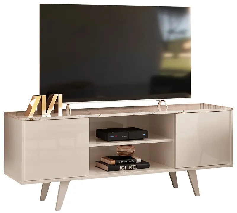 Rack TV 50 Pol 136cm Bancada para Sala Korelli Calacata/Off White M20 - D'Rossi