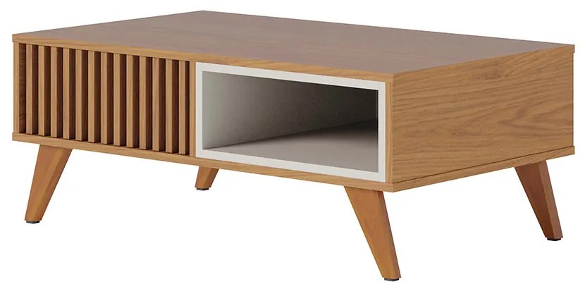 Mesa de Centro Para Sala Retangular 1 Nicho Karin C04 - D'Rossi - Freijó e Off White Matte