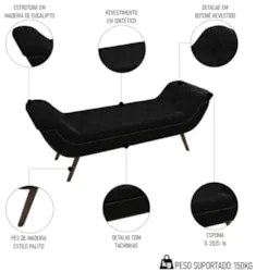 Puff Recamier Calçadeira 160cm Pés Palito Madeira Venêto Z37 Sintético