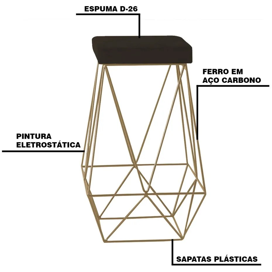 Banqueta Decorativa Kathy Base Gold Suede Marrom G41 - Gran Belo