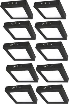 Kit 10 Plafons LED Sobrepor Quadrado Preto 12W Yamamura