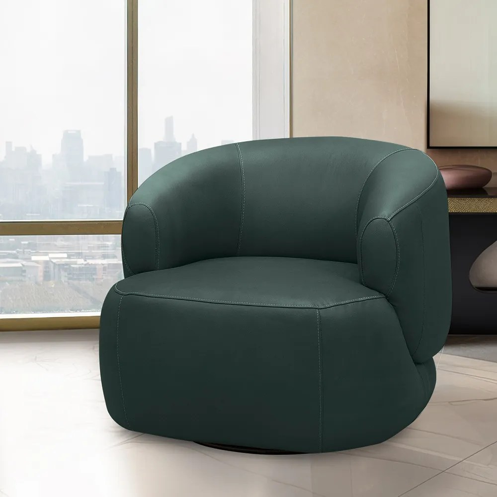 Poltrona Decorativa Verona Sala de Estar Base Giratória em Aço Couro Verde Musgo G88 - Gran Belo