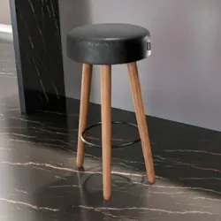 Banqueta Alta Estofada Pés Palito Hong Sintético Preto S08  - Mpozenat