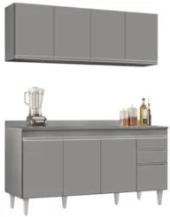 Armário Cozinha e Balcão Com Tampo 160cm Arkansas Cinza - Lumil