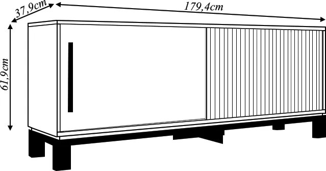 Bancada Átomo 179,4cm para TV até 65 com 2 Portas de Correr Ripadas MDP OffWhite/Freijo G11 - Gran Belo