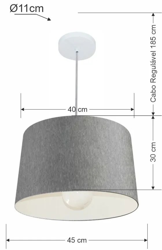 Lustre Pendente Cone Md-4241 Cúpula em Tecido 30/45x40cm Rustico Cinza - Bivolt