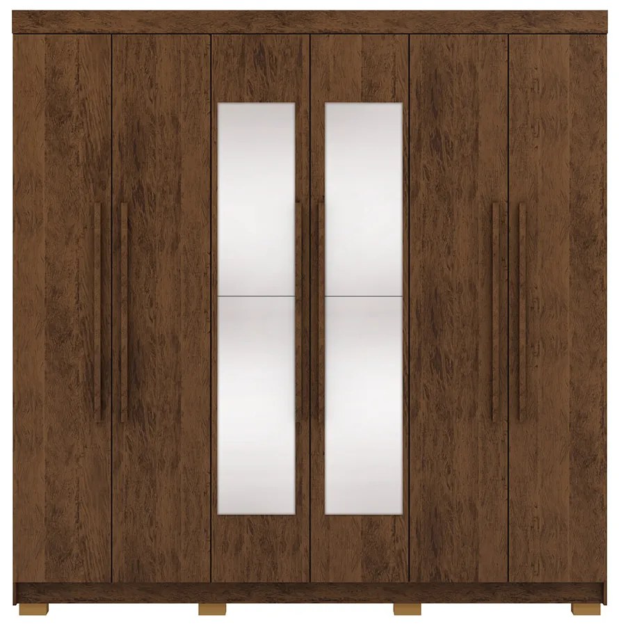 Guarda Roupa Casal Doral 6 Portas de Bater 2 com Espelhos 2 Gavetas Nogueira G98 - Gran Belo
