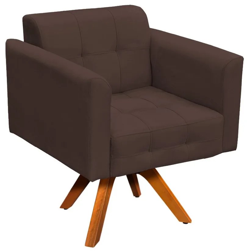 Kit 01 Namoradeira e 02 Poltronas Giratória Elisa Suede Base Madeira MM30 D'Rossi - Marrom