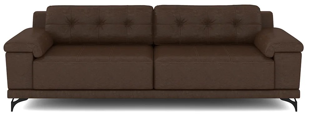 Sofá Living 3 lugares 232cm Agostino Pés Design em Ferro Couro Marrom Manchado G52 - Gran Belo