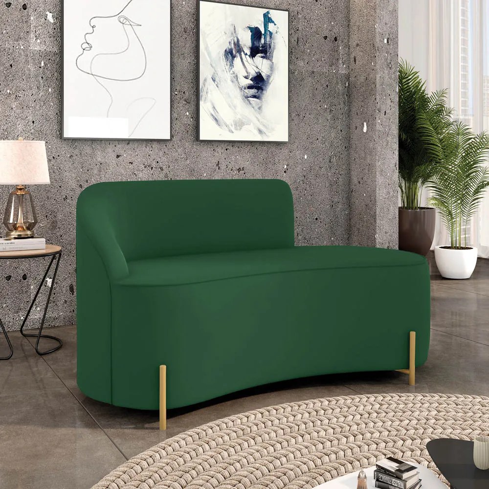 Sofá 2 Lugares Orgânico 140cm Pé Dourado Morgan Veludo D03 - D'Rossi - Verde
