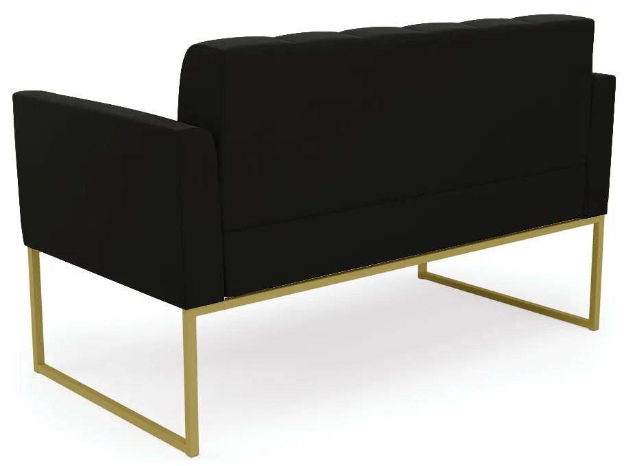 Sofá Namoradeira Elisa Suede Base Metálica Industrial Dourado - D'Rossi - Preto