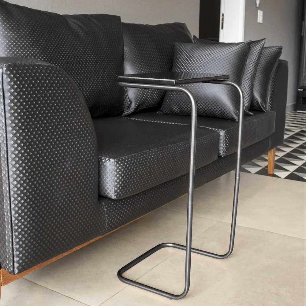 Mesa Lateral Tampo Preto Multiuso Para Sofá Base Preto - D'Rossi