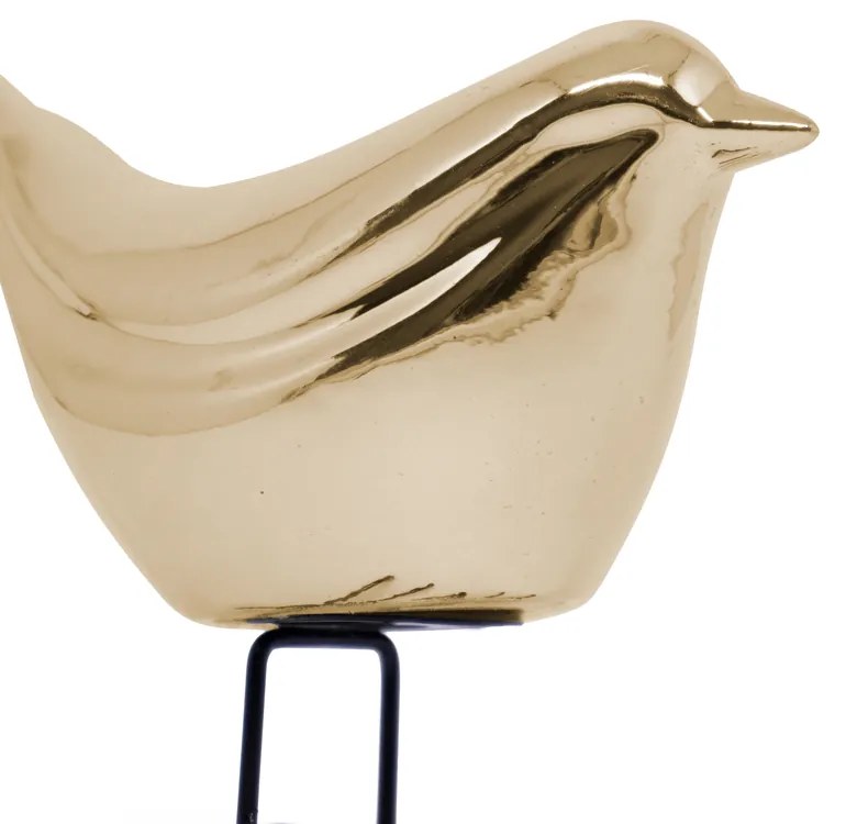Pássaro Decorativo Em Cerâmica Dourado 9x9x5 Cm F01 - D'Rossi