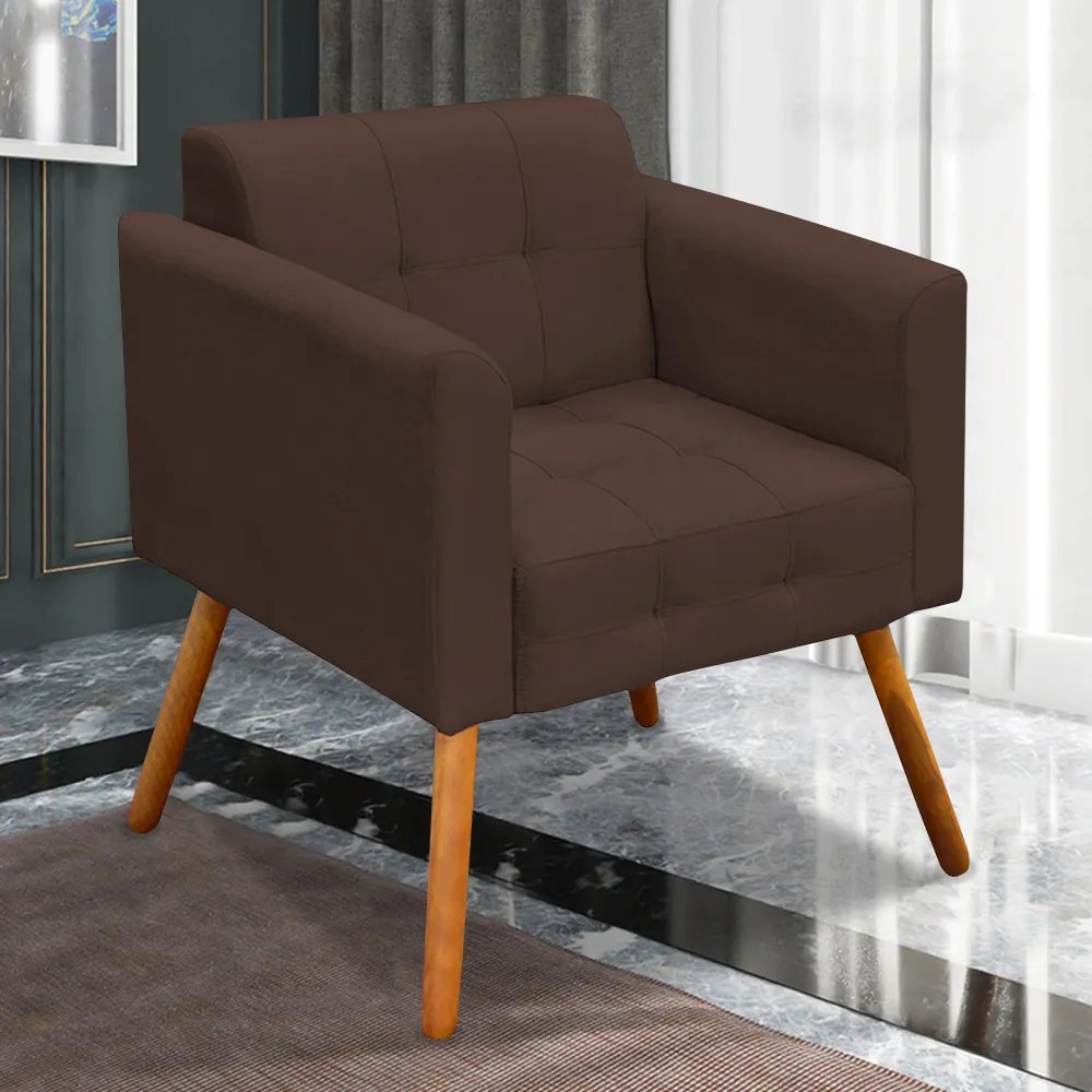 Conjunto 2 Poltronas e 1 Namoradeira Pés Palito Karen Suede Marrom G19 - Gran Belo