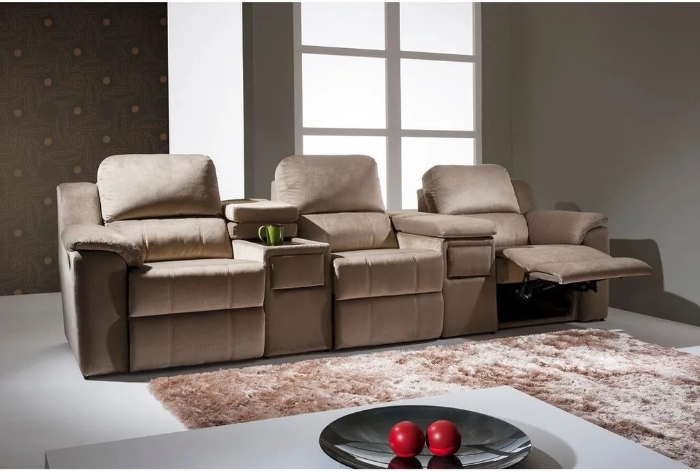 Sofá 3 Lugares Articulado / Reclinável - Concept 2077 Suede Bege
