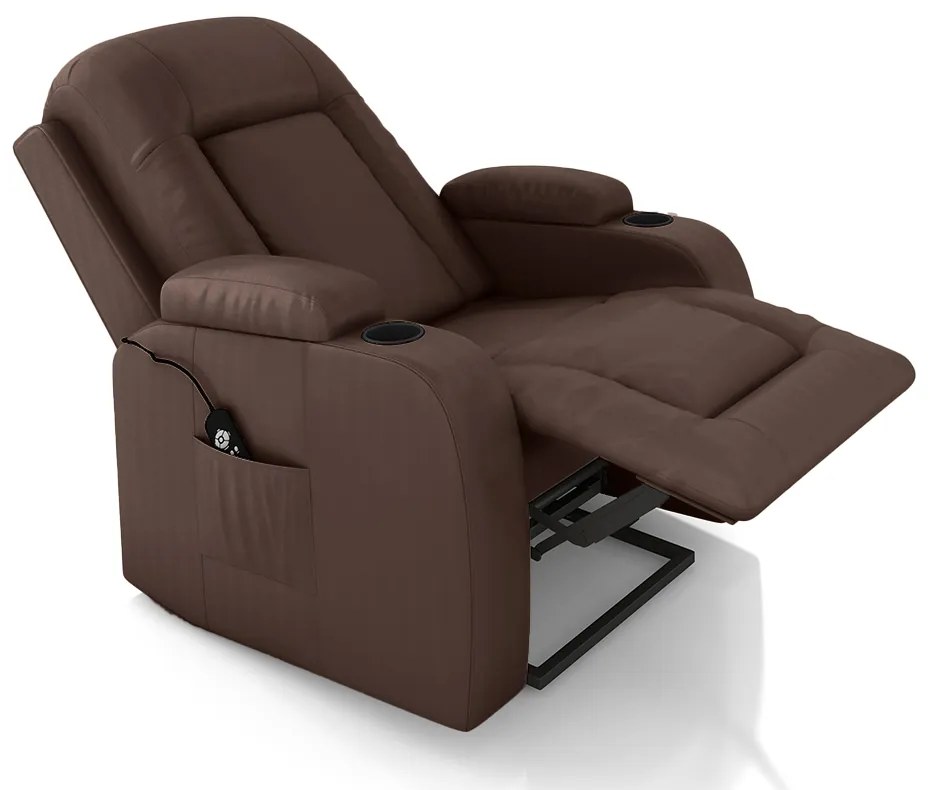Poltrona do Papai Reclinável Massagem e Aquecimento com Elevação Lift 150° 2 Porta Copos Gambon PU Marrom Chocolate G31 - Gran Belo