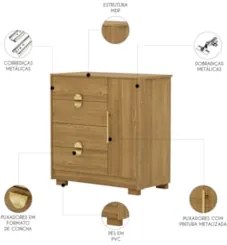 Cômoda Para Quarto 93cm Com 1 Porta Nara Nature V02 - Mpozenato