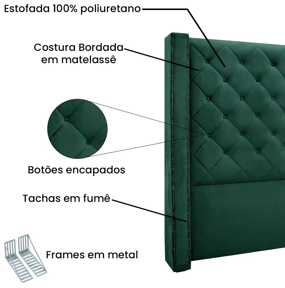 Cabeceira Cama Box Solteiro 90 cm Vicenza Veludo S04 - D'Rossi - Verde