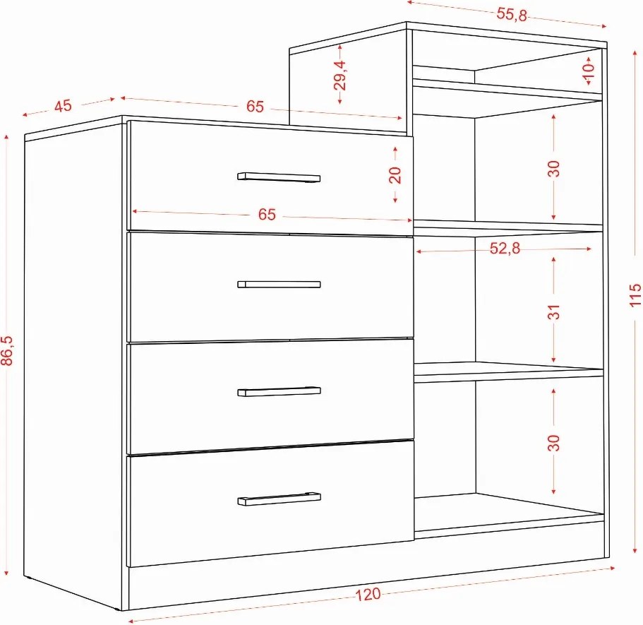 Cômoda Quarto 2 Portas Sapateira 120cm Elára Atacama/Branco A09 - D'Rossi