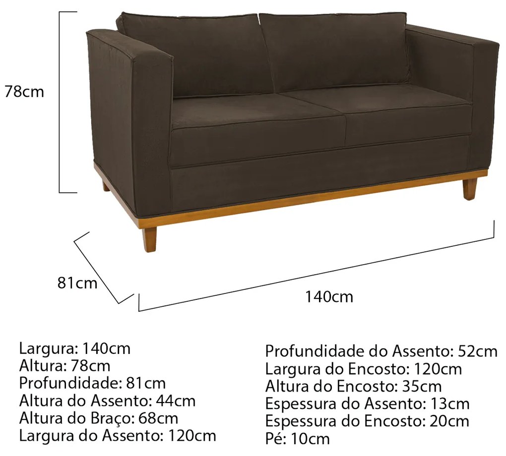 Kit Sofá 2 Lugares e Poltrona Europa Suede Marrom ADJ Decor