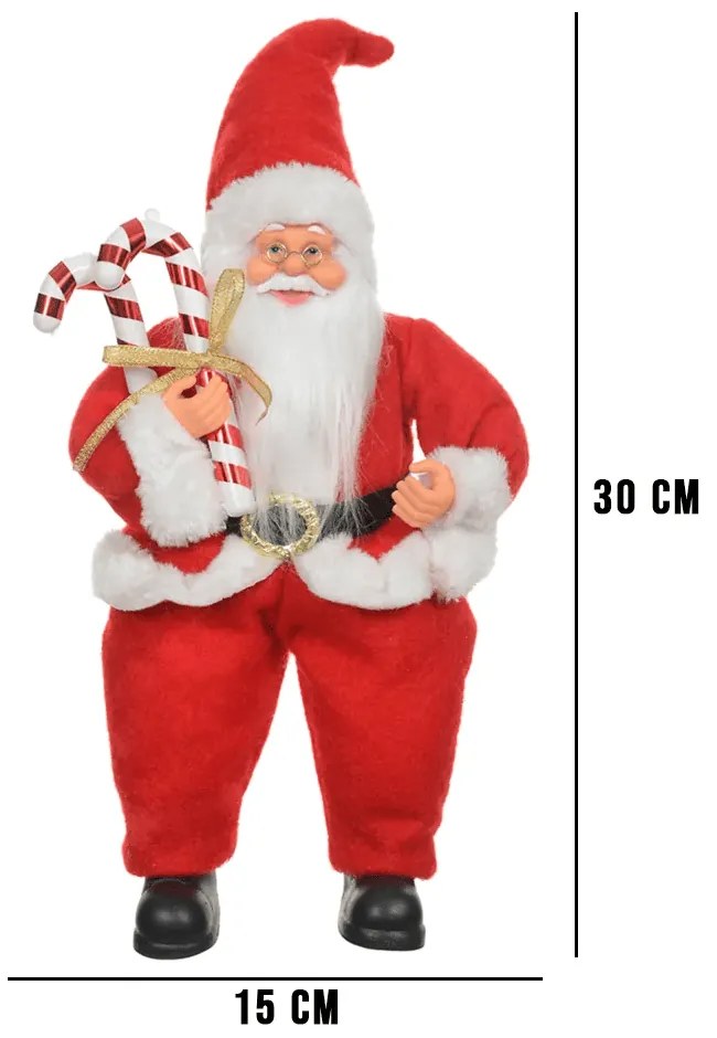Papai Noel Decorativo Sentado com Cajado Vermelho e Branco 30x15 cm- D'Rossi