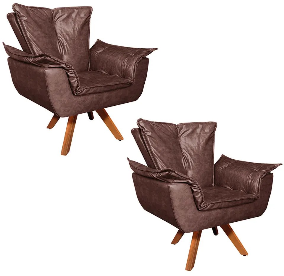 Poltrona Sala de Estar Giratória MM30 Kit 2 Opalla Corano - Marrom