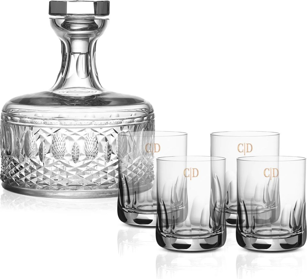 Jogo Garrafa e 4 Copos Lapidado 65 P/ Whisky On The Rocks 300ml  Incolor