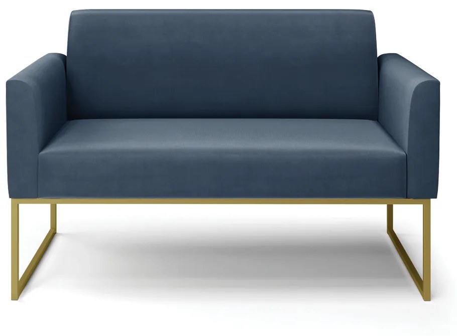 Sofá Namoradeira Base Industrial Dourado Marisa Suede Azul Marinho D03 - D'Rossi