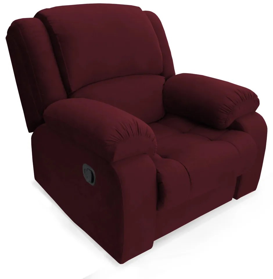 Poltrona Decorativa Magnum Reclinável Manual Suede Bordô