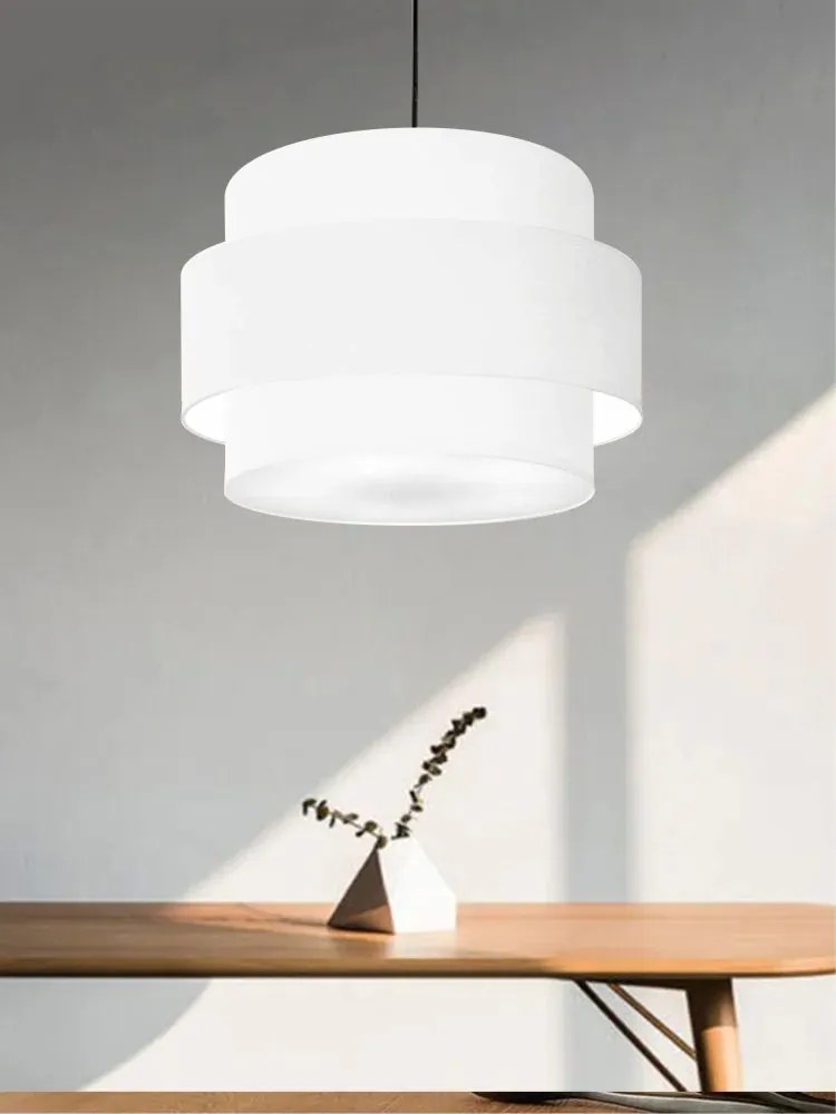 Lustre Pendente Cilíndrico Md-4384 Cúpula em Tecido Branco Tam 50cm