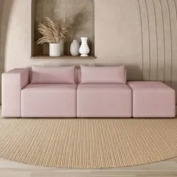 Sofá 5 Lugares 343cm Com Puff Direito Fay Veludo Rose Z55 - Mpozenato