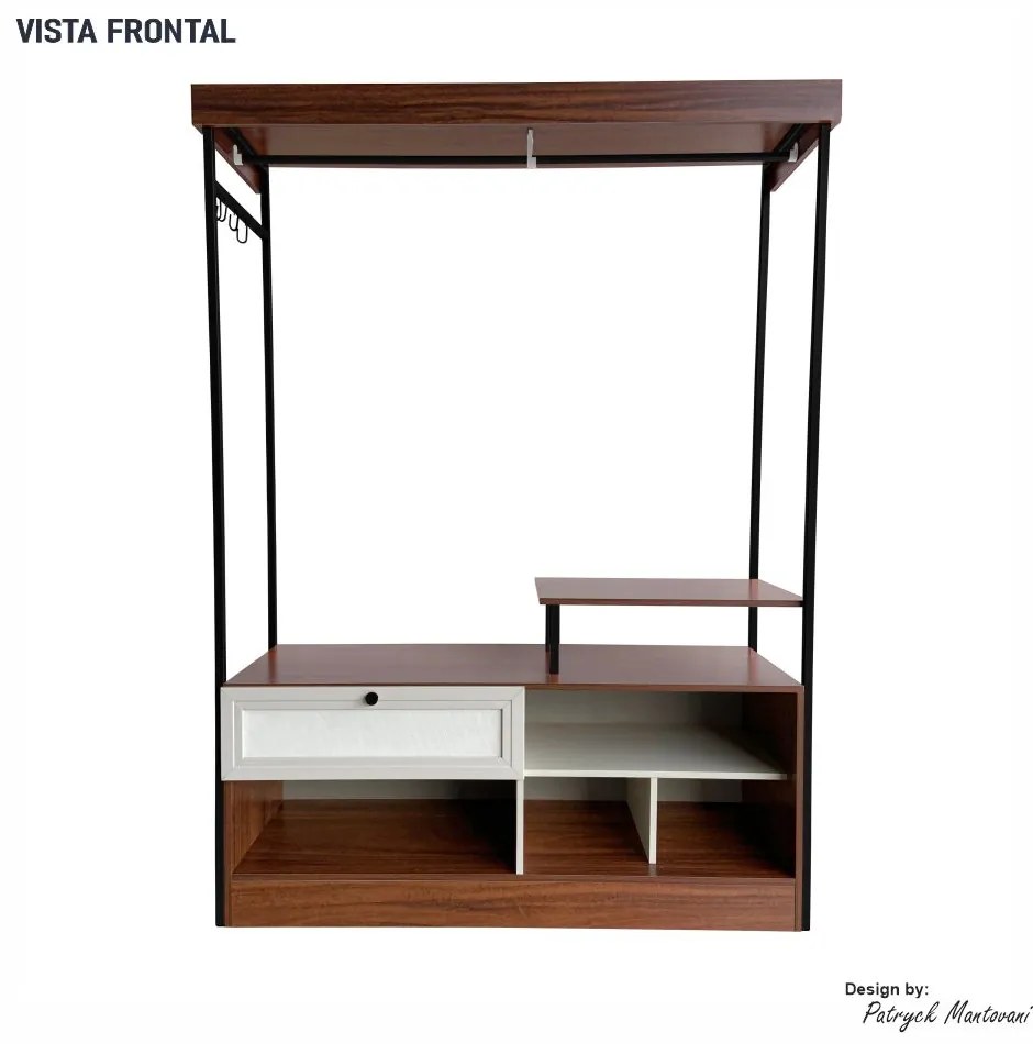 Closet Guarda Roupa Iron 1 Gaveta Imbuia/Bege/Preto - Vizzato - Marrom