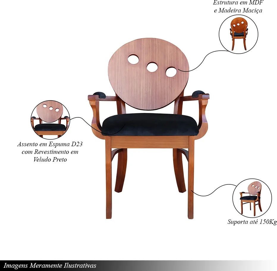 Cadeira Sala de Jantar e Jogos Teseu Estrutura de Madeira Maciça e MDF Veludo Preto/Imbuia G42 - Gran Belo