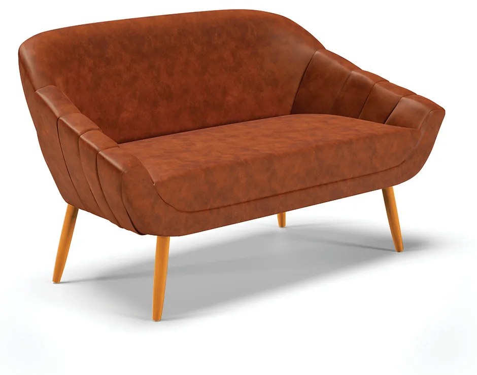 Kit 01 Namoradeira 02 Lugares e 02 Poltronas Giovana Corano Nozes Pés Palito Castanho - Indo Decorar