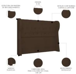 Cabeceira Casal Cama Box 140cm Malva Z04 Boucle Marrom - Mpozenato