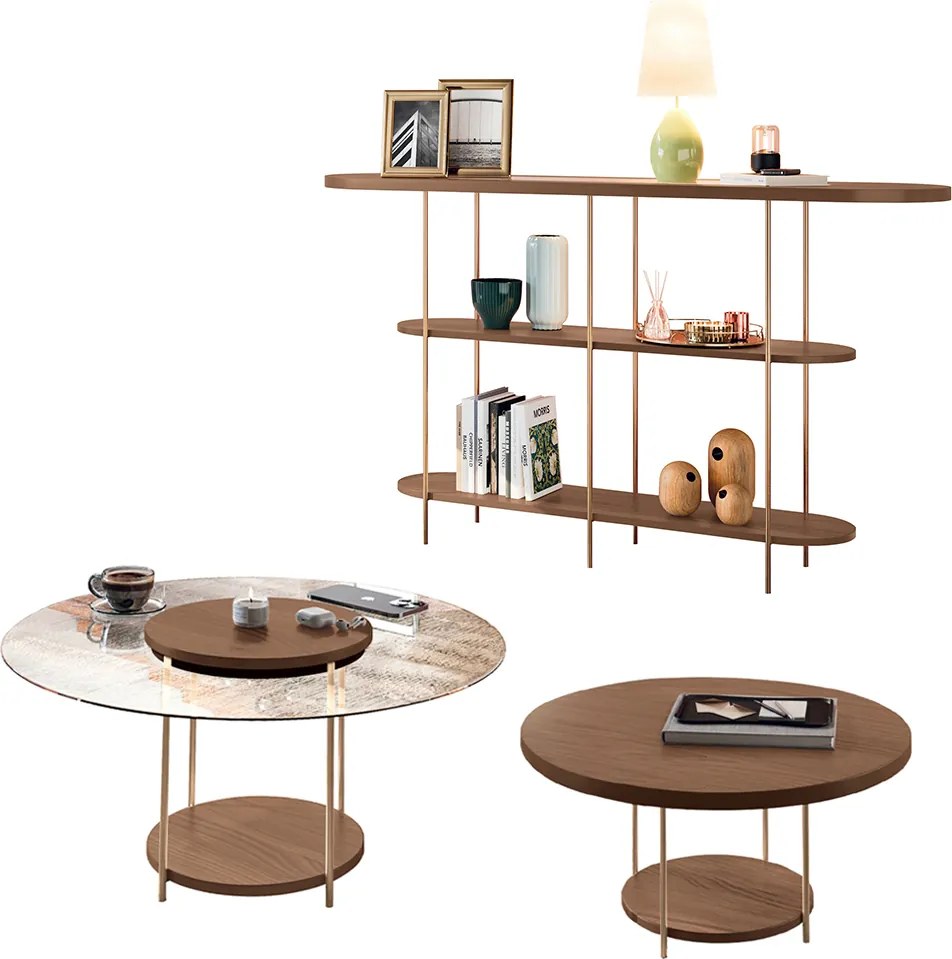Conjunto Decorativo Aparador e 2 Mesas de Centro Walker Tampo MDF/Vidro Castanho G26 - Gran Belo