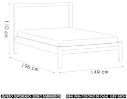 Cama Casal Colchão 140cm Pé Madeira Maciça Solvi Freijó F07 -