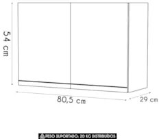 Armário de Cozinha Aéreo 80cm 2 Portas Califórnia Cinza Claro - Lumil