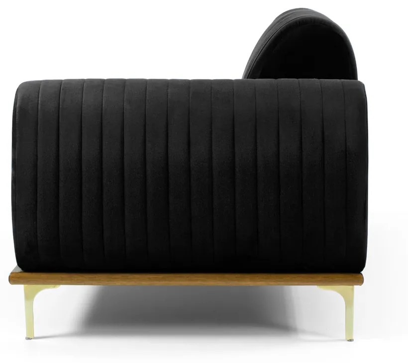 Sofá 3 Lugares Lisboa D07 com Chaise Esquerda 230cm Veludo Preto - D'Rossi
